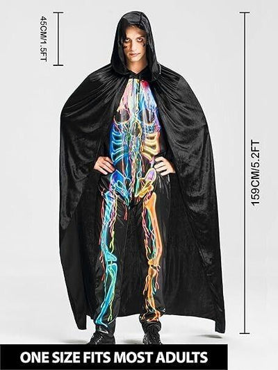 Ikali - Kostüm mit schwarzem Kapuzenumhang, Umhang in voller Länge für Unisex-Er