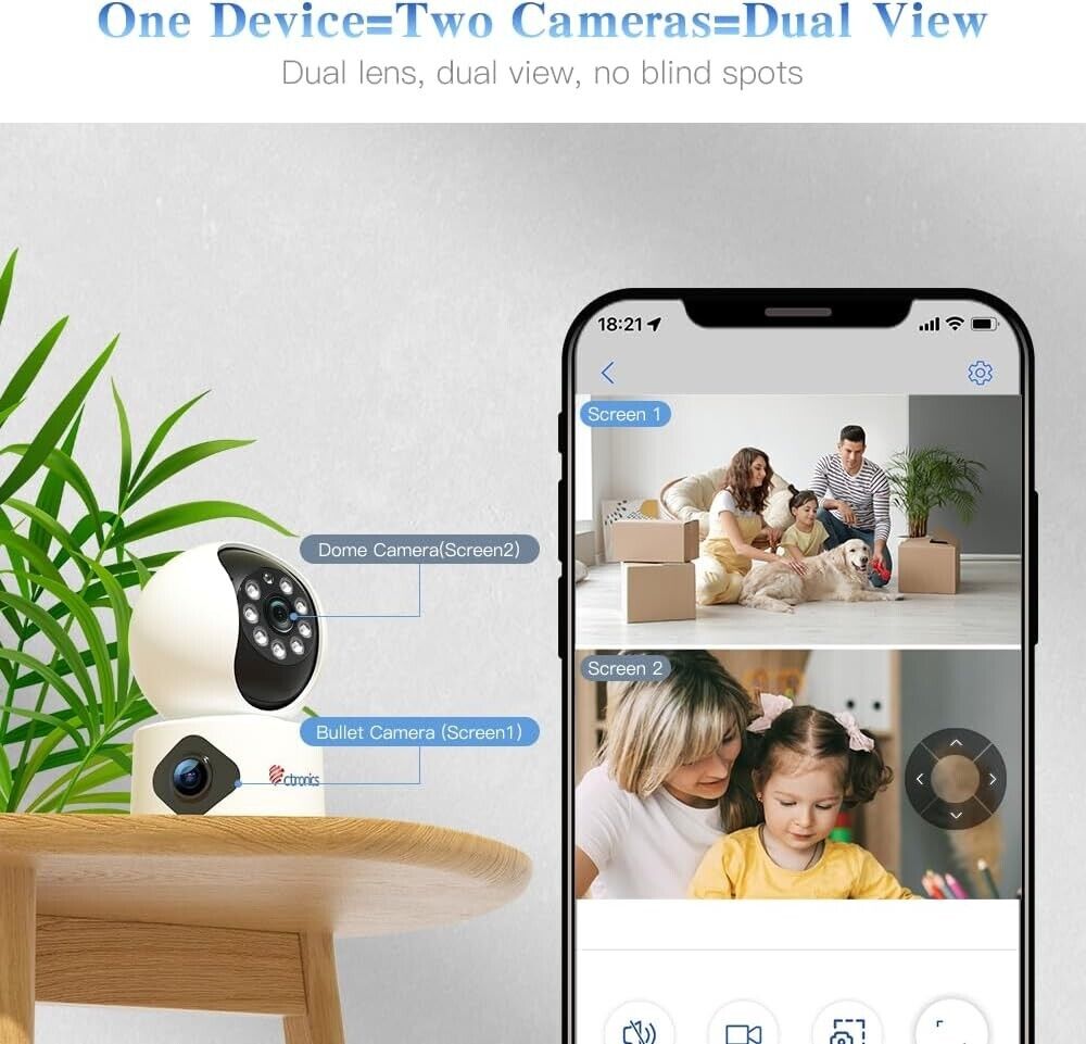 Ctronics 740C Überwachungskamera Innen mit Dual-Objektiv 360° PTZ Dual Kamera