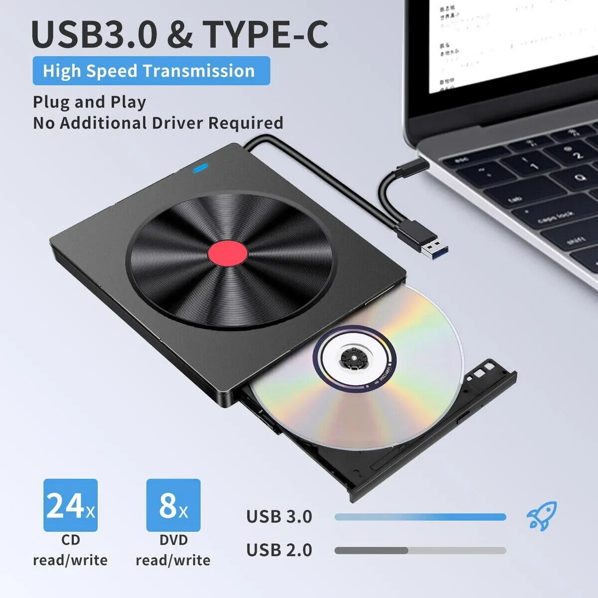 Externes-CD/DVD Laufwerk USB 3.0 +Type C Brenner Player Für&PC&Laptop (2)