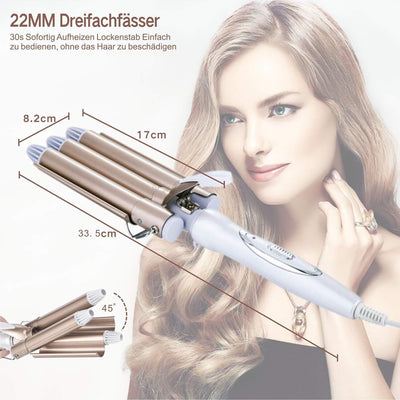 TOP4EVER Lockenstab mit 3 stäben 2 Temperaturen Welleisen lange/kurze Haare 22mm