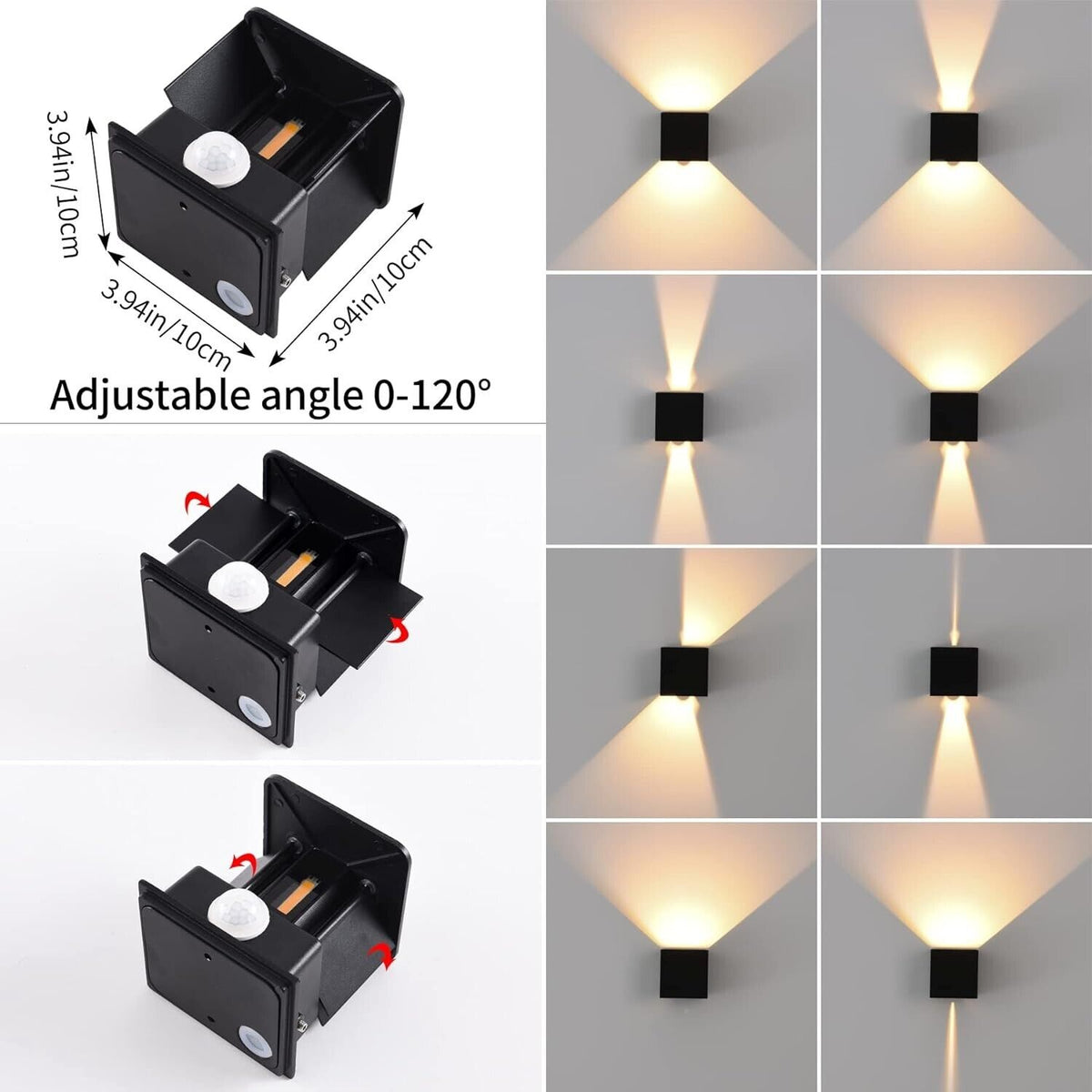 LED Wandleuchte Cube Innen/Aussen Bewegungsmelder,12W,IP 65 Wasserdicht