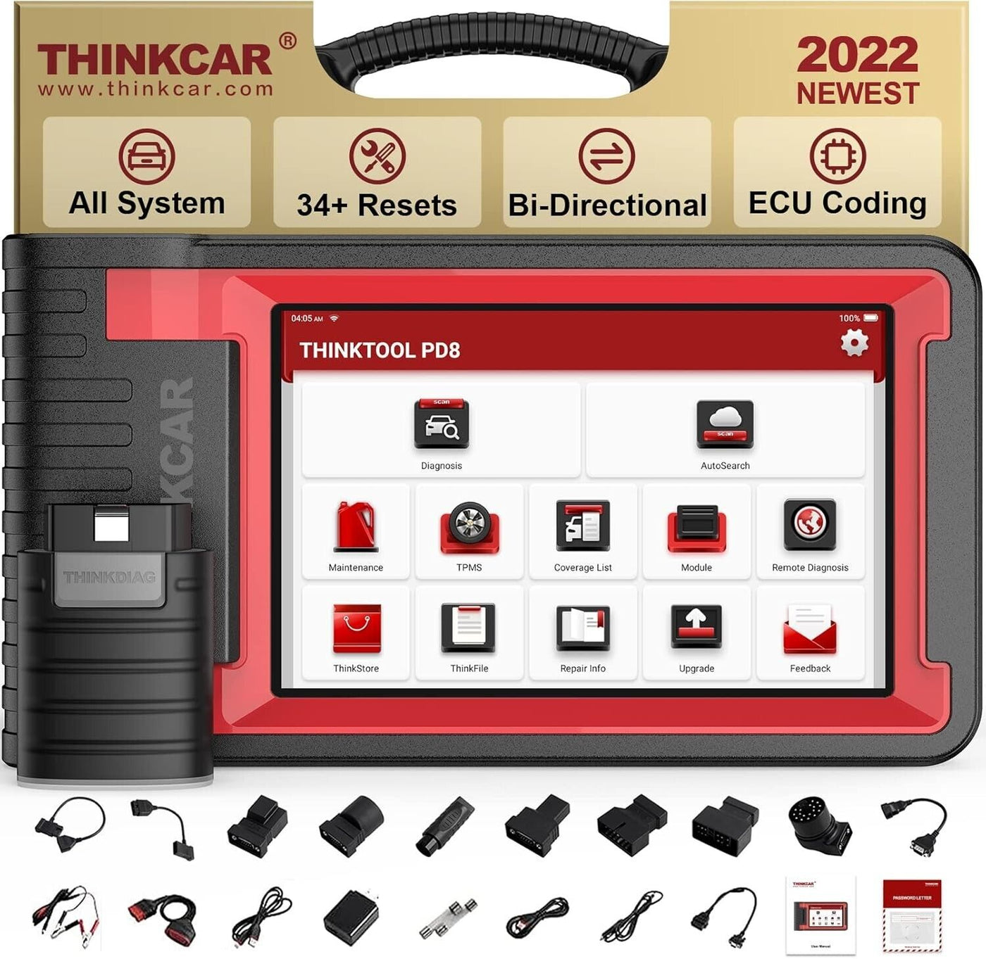 THINKCAR PD8 OBD2 Scanner, Bidirektionales Scan-Tool mit ECU-Codierung,