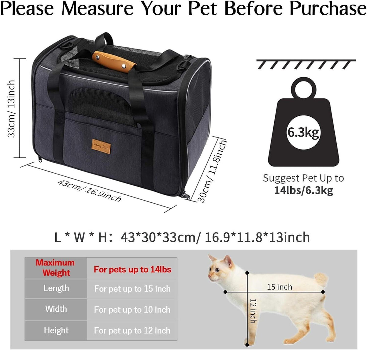 Morpilot Hunde/Katzen Transportbox, Atmungsaktiv und Faltbar 43x30x33