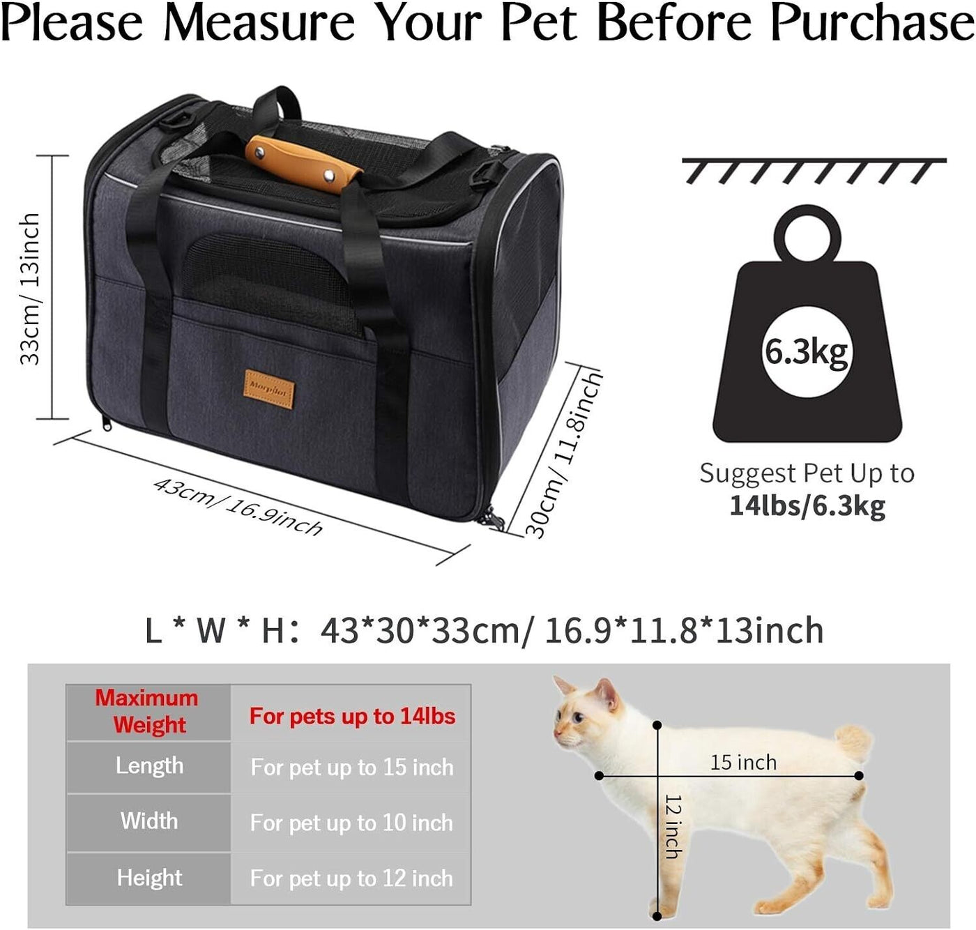 Morpilot Hunde/Katzen Transportbox, Atmungsaktiv und Faltbar 43x30x33