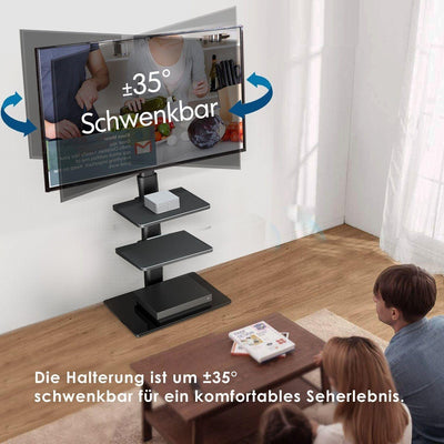 FITUEYES TV-Ständer 3 Ablagen höhenver. schwenkbar für 32-60 Zoll Flach-Curved