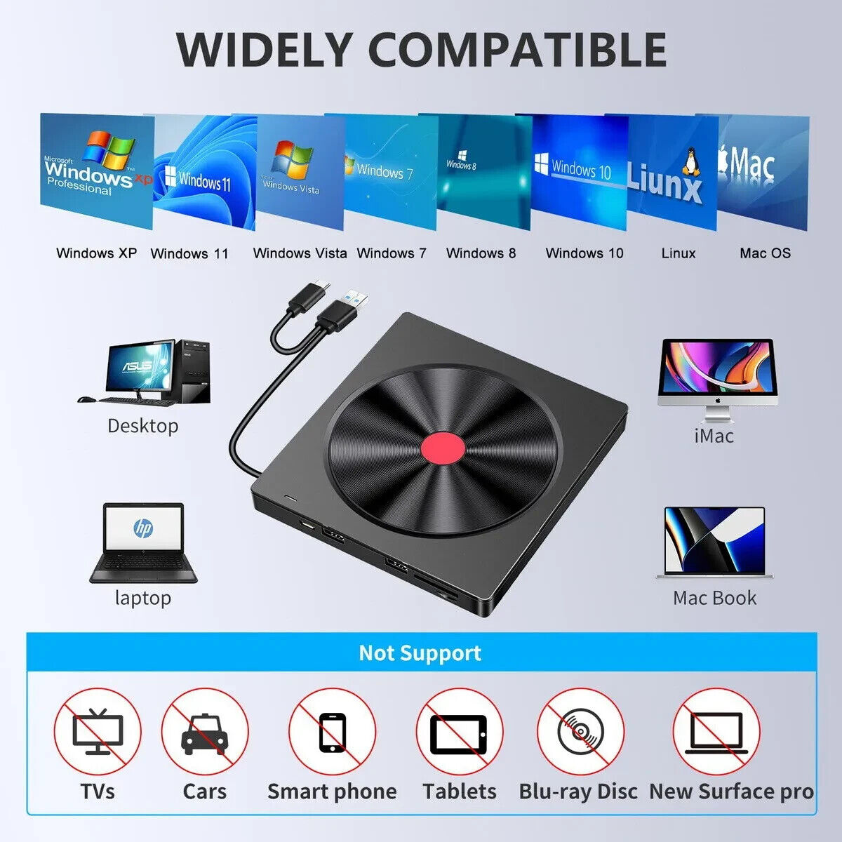 Externes-CD/DVD Laufwerk USB 3.0 +Type C Brenner Player Für&PC&Laptop (2)