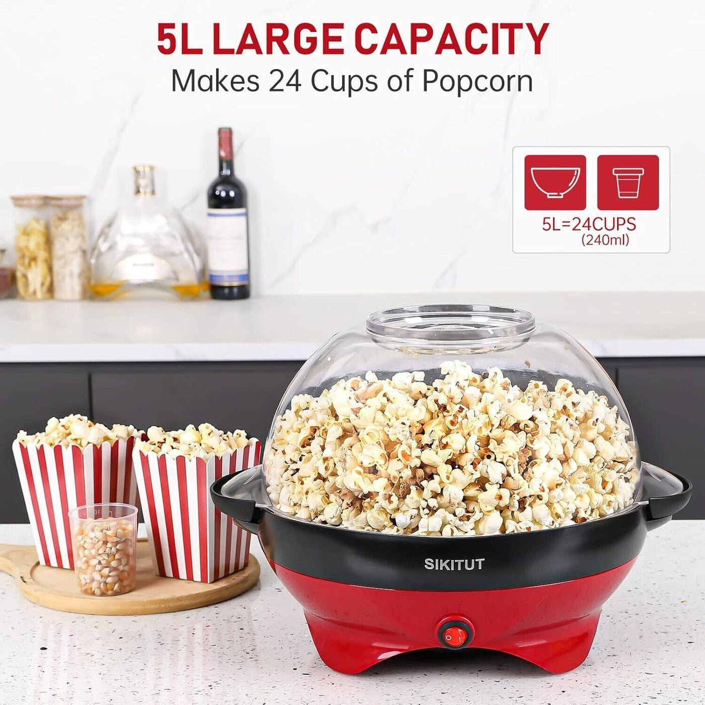 SIKITUT Popcornmaschine, Popcornmaker für Zuhause, Popcorn Popper Machine mit An