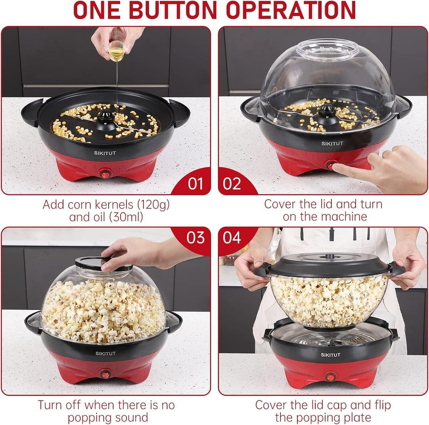 SIKITUT Popcornmaschine, Popcornmaker für Zuhause, Popcorn Popper Machine mit An