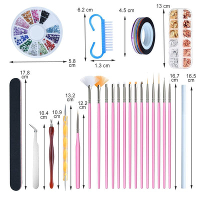 Pinsel für Gelnägel, 50-teiliges Gel-Nagel-Zubehör, darunter 15 Nailart-Pinsel,