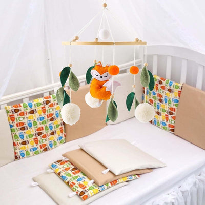 Babybett Mobile Baby Windspiel mit Filz-Pom-Poms, Fuchs,