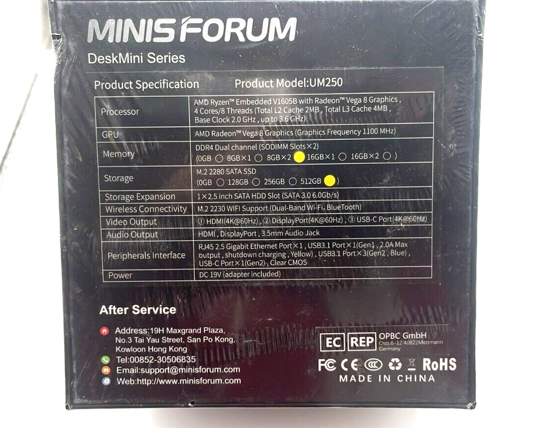 MINIS FORUM UM250 Mini PC, AMD Ryzen