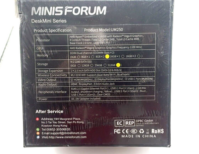 MINIS FORUM UM250 Mini PC, AMD Ryzen