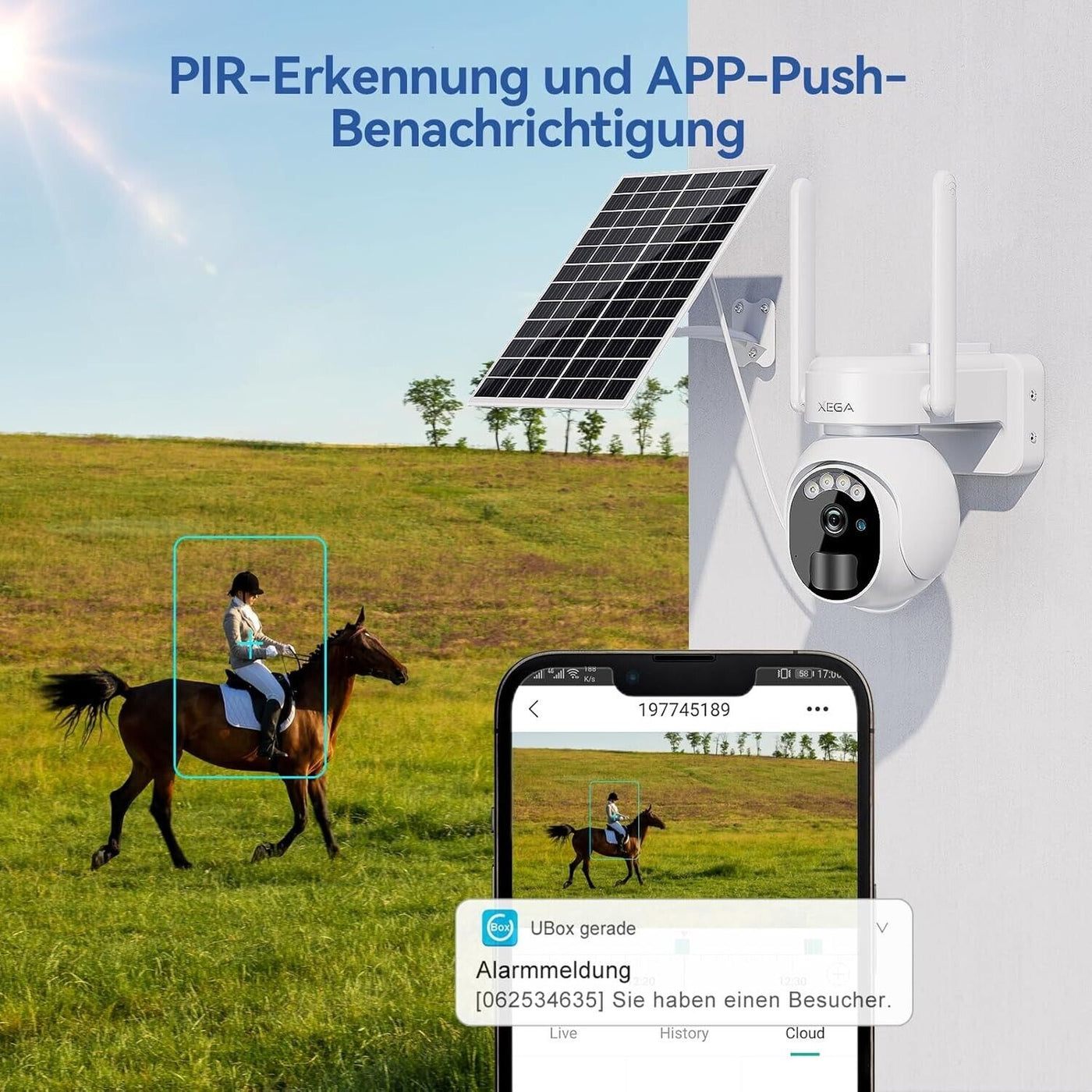 Xega XG-07 - 3G/4G LTE Überwachungskamera Aussen Solar 2K HD 3MP PTZ Kabel (D3)