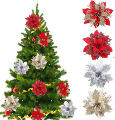 10 Stück Weihnachtsblumen Deko für Weihnachtsbaum - Gold