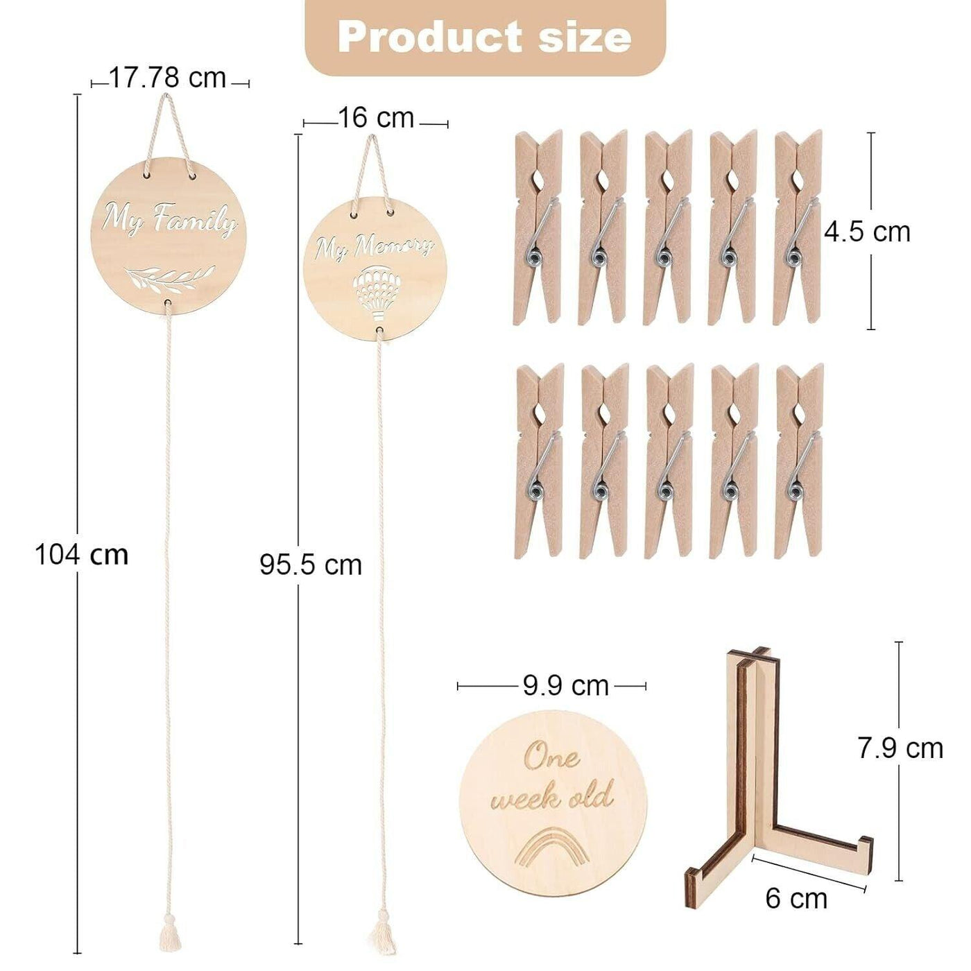 ZARAAFA Holz Meilensteinkarten Baby - Set 24 babykarten & 2 Bilderrahmen für Col