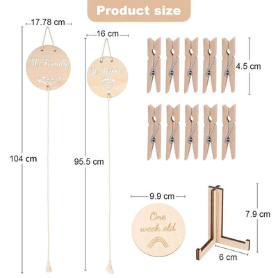 ZARAAFA Holz Meilensteinkarten Baby - Set 24 babykarten & 2 Bilderrahmen für Col