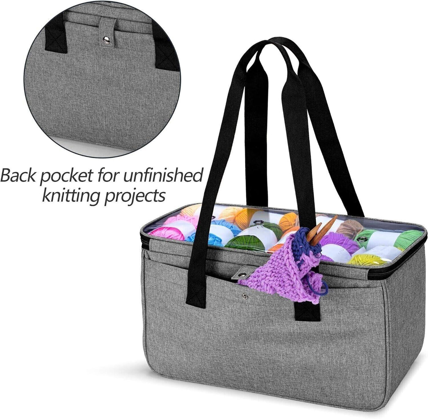 YARWO Strickgarntasche, Häkeltasche mit Tasche für WIP-Projekte, Stricknadeln (b