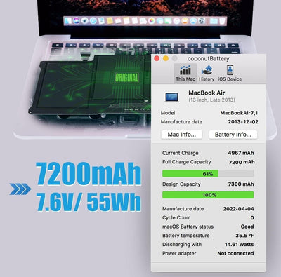 A1466 MacBook Akku A1405 A1496 A1377 für MacBook Air 13 Zoll A1466 2017 Anfang 2