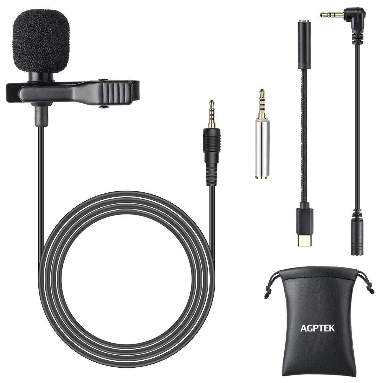 AGPTEK Lavalier Mikrofon, 2m Mini Kondensator, Type C Adapter PC Handy Kamera