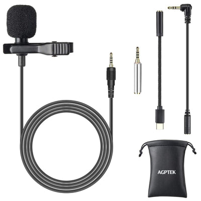 AGPTEK Lavalier Mikrofon, 2m Mini Kondensator, Type C Adapter PC Handy Kamera