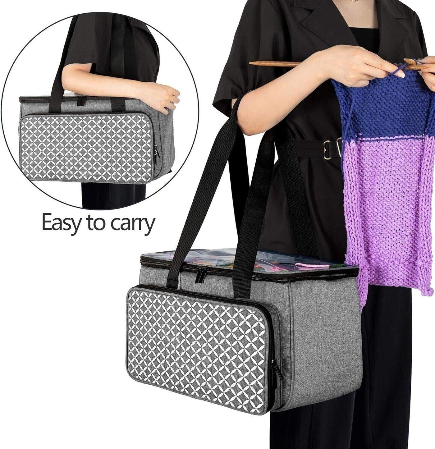 YARWO Strickgarntasche, Häkeltasche mit Tasche für WIP-Projekte, Stricknadeln (b
