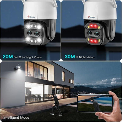 Ctronics 760C - 6X Hybrid-Zoom Überwachungskamera Aussen mit Dual-Objektiv,