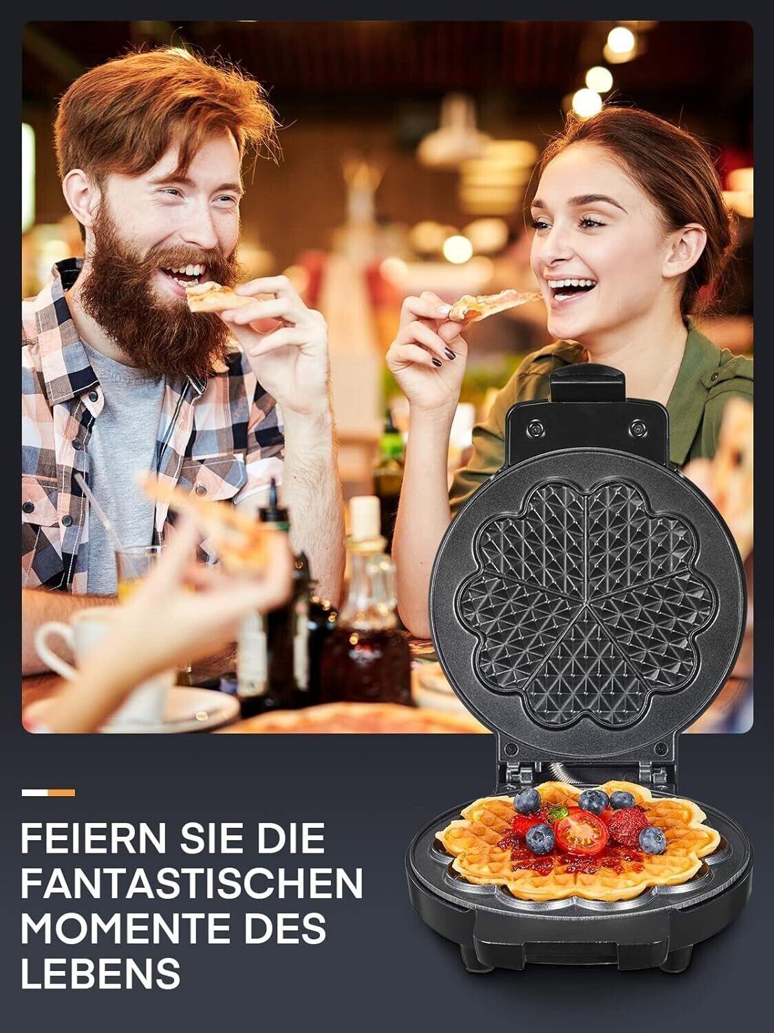 FOHERE Waffeleisen Herzform, 900 W, Waffelmaker mit Antihaftbeschichtung, Waffel