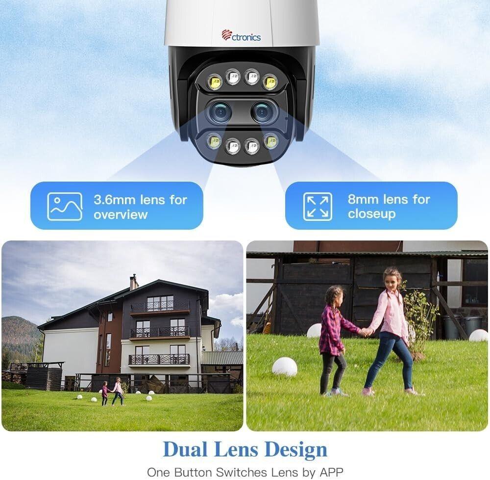 Ctronics 760C - 6X Hybrid-Zoom Überwachungskamera Aussen mit Dual-Objektiv,