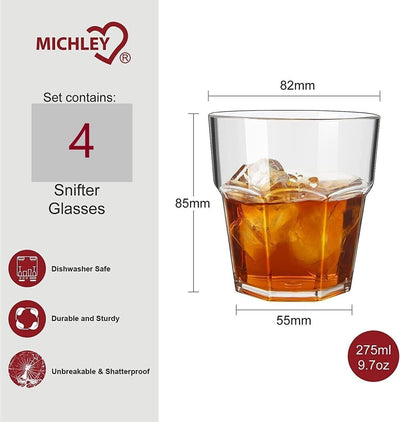 MICHLEY Unzerbrechliche Whiskey, Mehrweg Plastikbecher, Tritan-Kunststoff - 4er