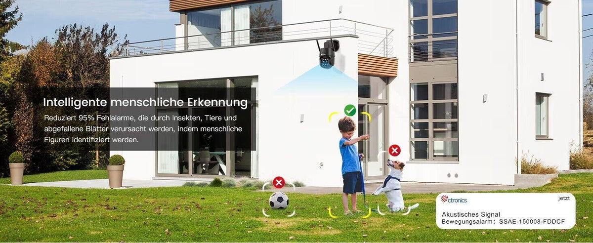 Ctronics 2K 4MP Überwachungskamera Aussen WLAN 2,4GHz/5GHz mit Dual-Objektiv, 6X