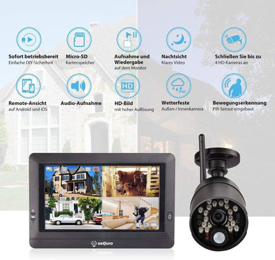 SEQURO Guardpro -  Überwachungssysteme 720p HD mit 7 Zoll Monitor und 1 Kamera,