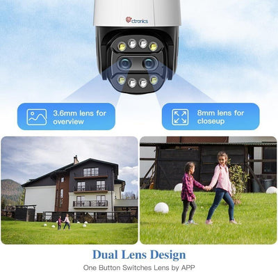 Ctronics 760C - 6X Hybrid-Zoom Überwachungskamera Aussen mit Dual-Objektiv,