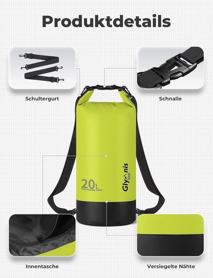 Glymnis Dry Bag wasserdichte Tasche 20L Wasserdichter Packsack mit Bauchtasche