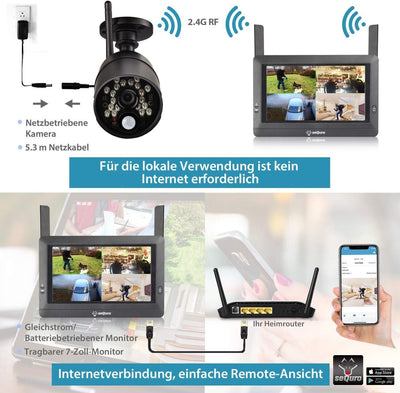 SEQURO Guardpro -  Überwachungssysteme 720p HD mit 7 Zoll Monitor und 1 Kamera,