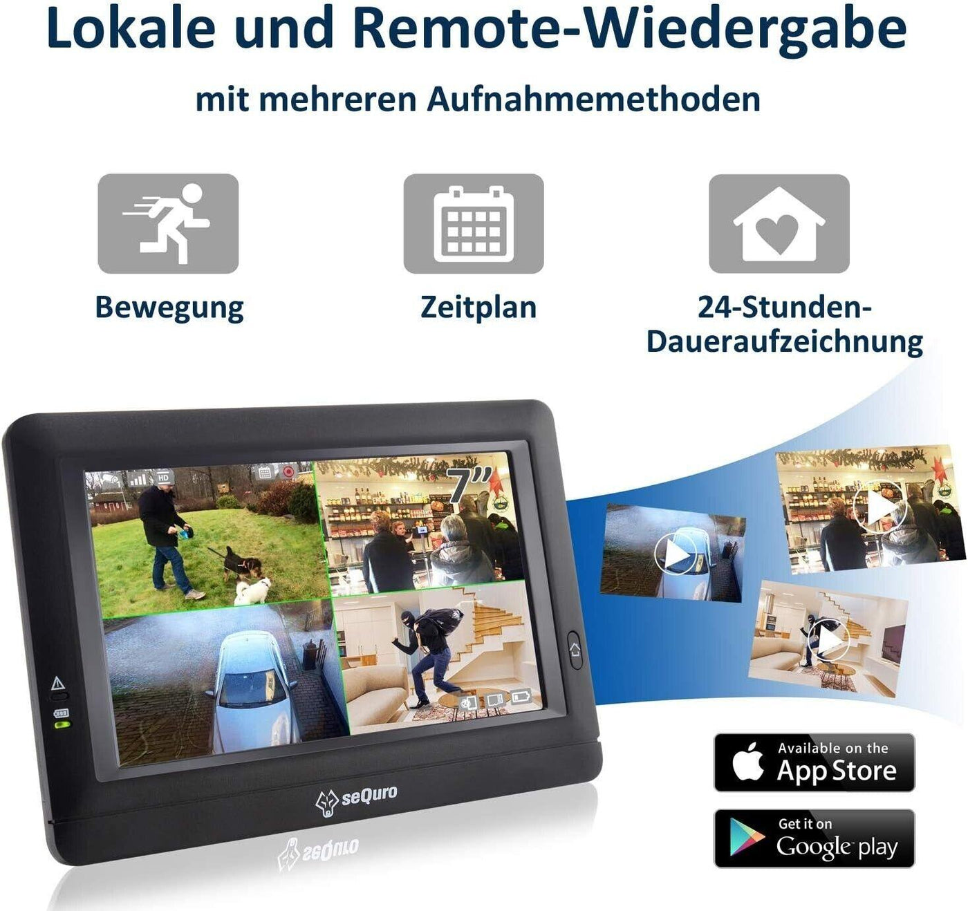 SEQURO Guardpro -  Überwachungssysteme 720p HD mit 7 Zoll Monitor und 1 Kamera,