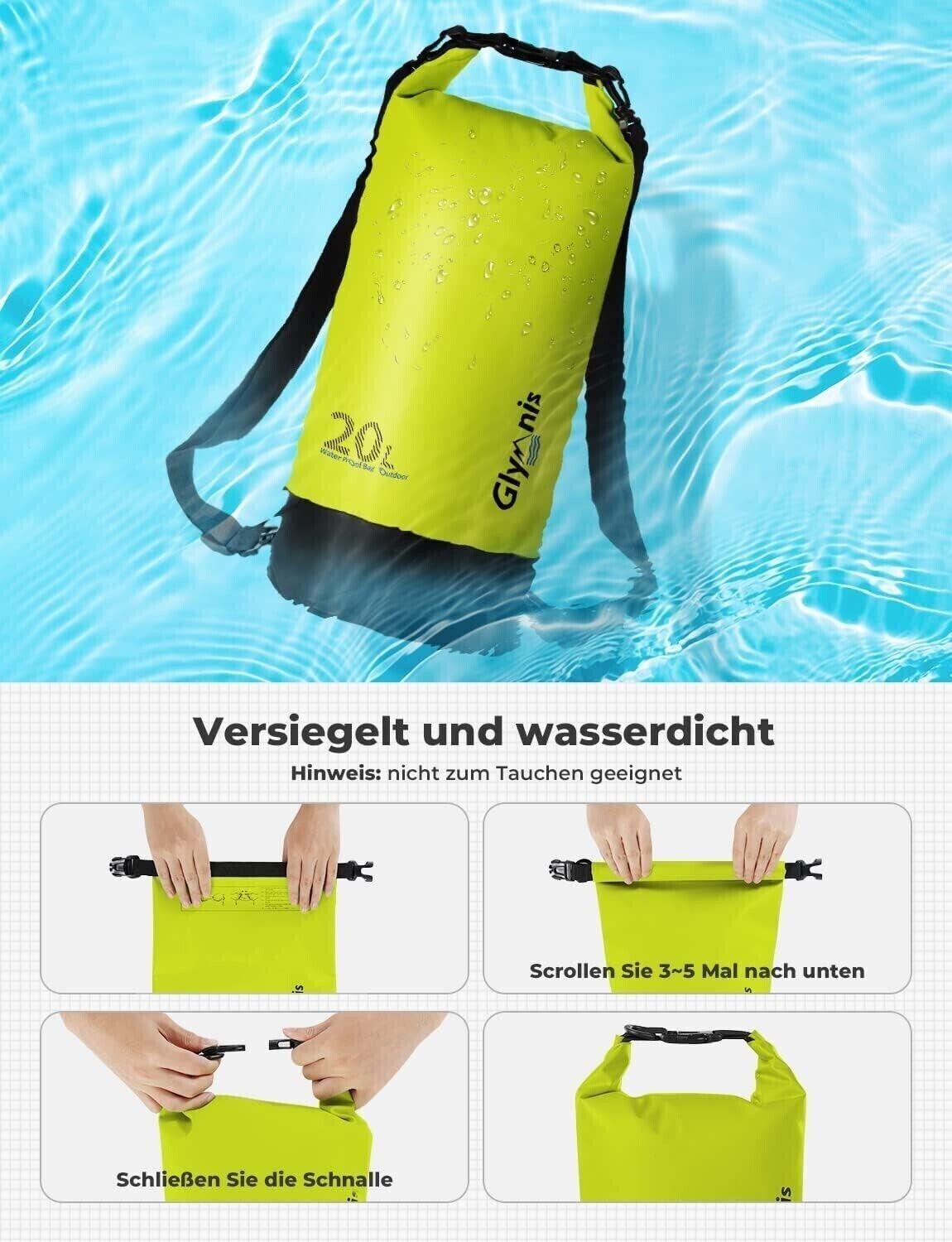 Glymnis Dry Bag wasserdichte Tasche 20L Wasserdichter Packsack mit Bauchtasche