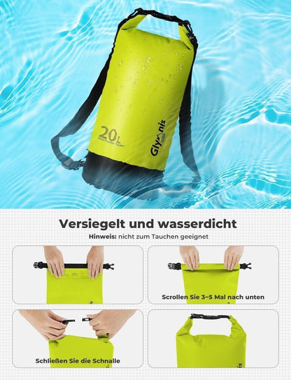 Glymnis Dry Bag wasserdichte Tasche 20L Wasserdichter Packsack mit Bauchtasche