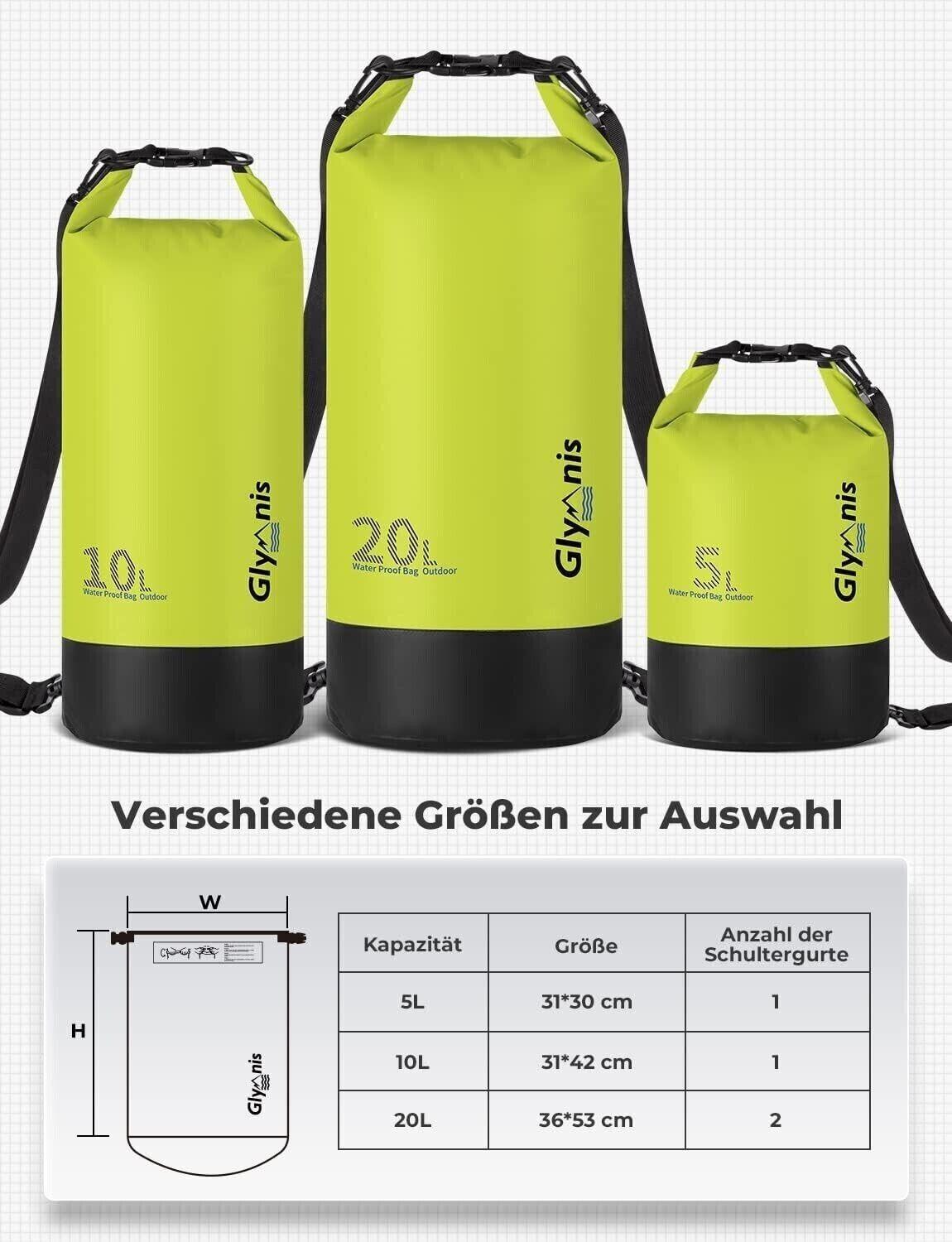 Glymnis Dry Bag wasserdichte Tasche 20L Wasserdichter Packsack mit Bauchtasche